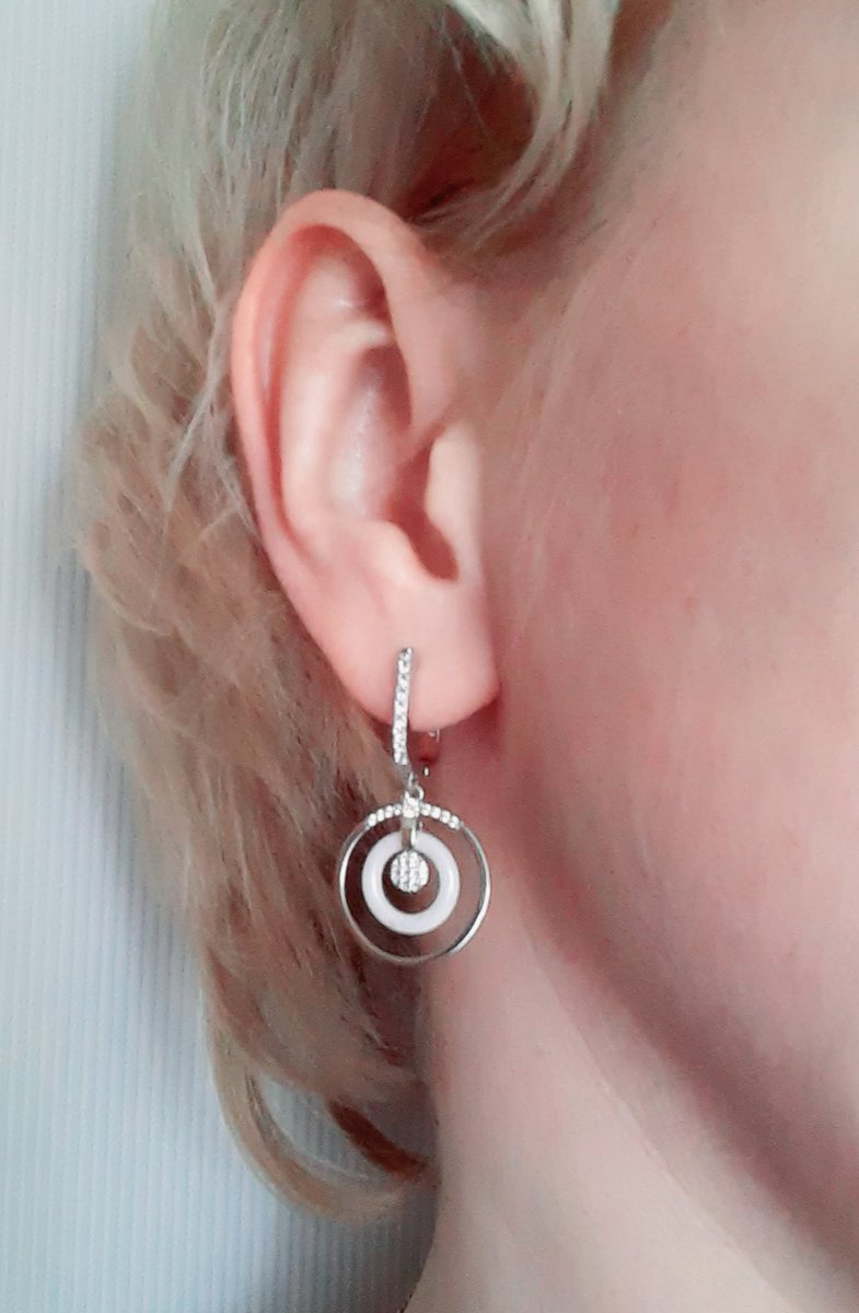 Серебряные серьги с фианитами и керамикой SUNLIGHT: белое серебро 925 ...